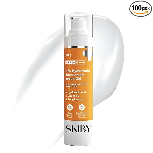 Skiby 1% Hyaluronic Sunscreen Aqua Gel 50g - SPF 50 PA++++ - Gel Based Sunscreen for Oily Skin & Combination Skin - Face Sunscreen for Women - Broad Spectrum Sun Screen Protection.