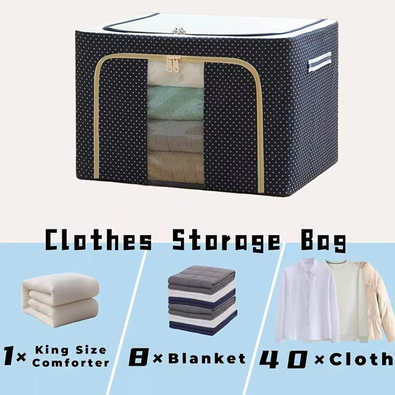 Foldable Steel Frame Clothes Living Storage Organizer Handled Bag Box for Large Size Bedding, Blankets, Women Saree, Toys & Cloth Storage Box / Bag (66 Liter)