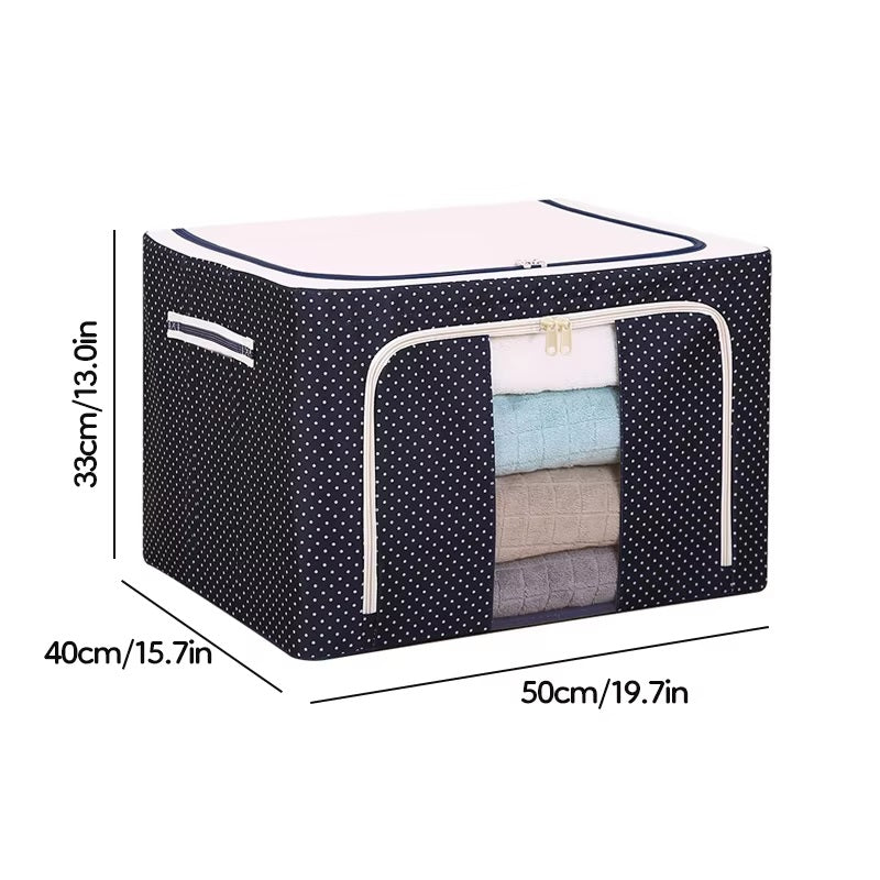 Foldable Steel Frame Clothes Living Storage Organizer Handled Bag Box for Large Size Bedding, Blankets, Women Saree, Toys & Cloth Storage Box / Bag (66 Liter)